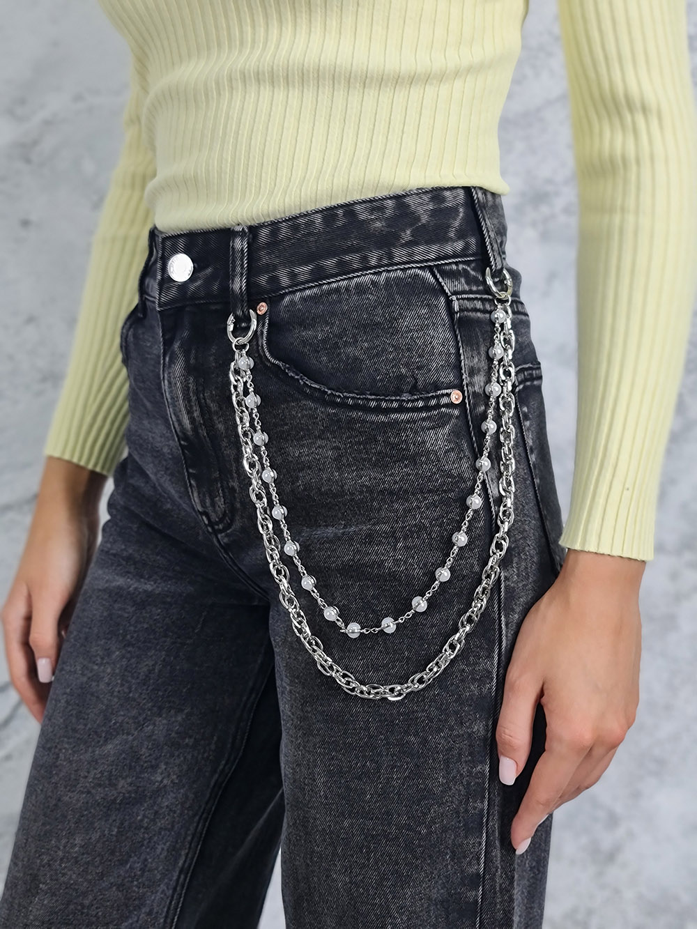 Джинсы Miss Bonbon с подвеской темно-серые, фотография №5