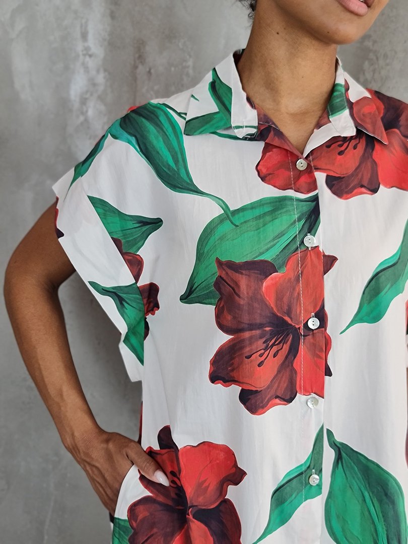 Платье STAR с красными цветами белое, фотография №3