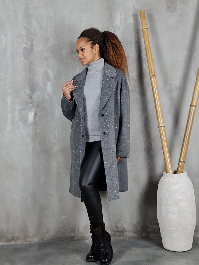 Пальто Vicolo со стразами на заклепках серое, фотография №2