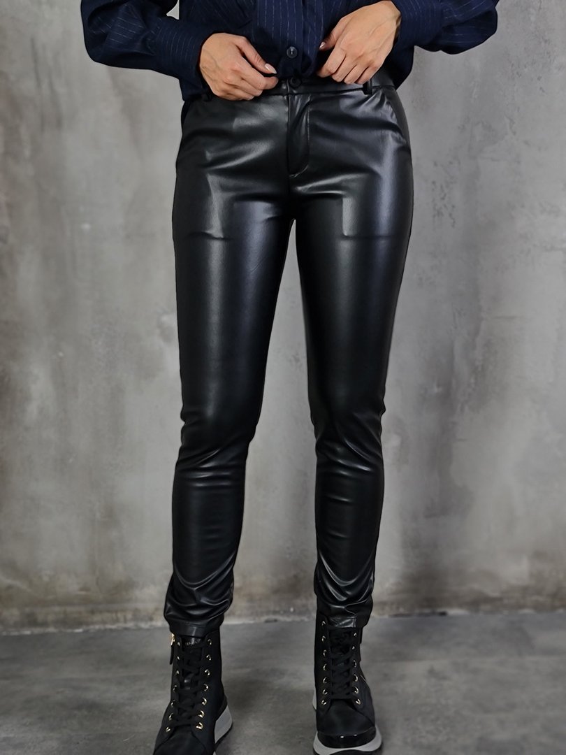 Брюки Gondola Blu skinny из экокожи чёрные, фотография №1