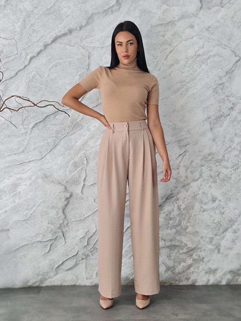 Брюки Imperial палаццо с шлёвками для ремня песочные, фотография №2