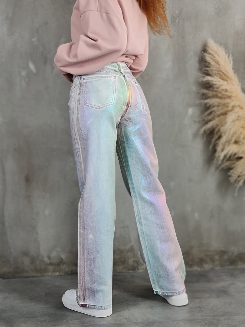 Джинсы Miss Bonbon с радужным напылением прямые белые, фотография №5