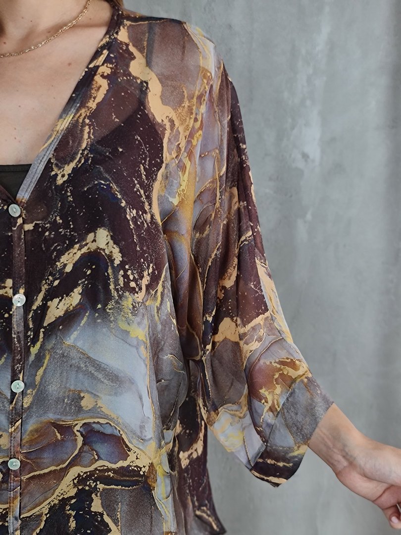 Рубашка Segreto с принтом "Мрамор" коричневая, фотография №5