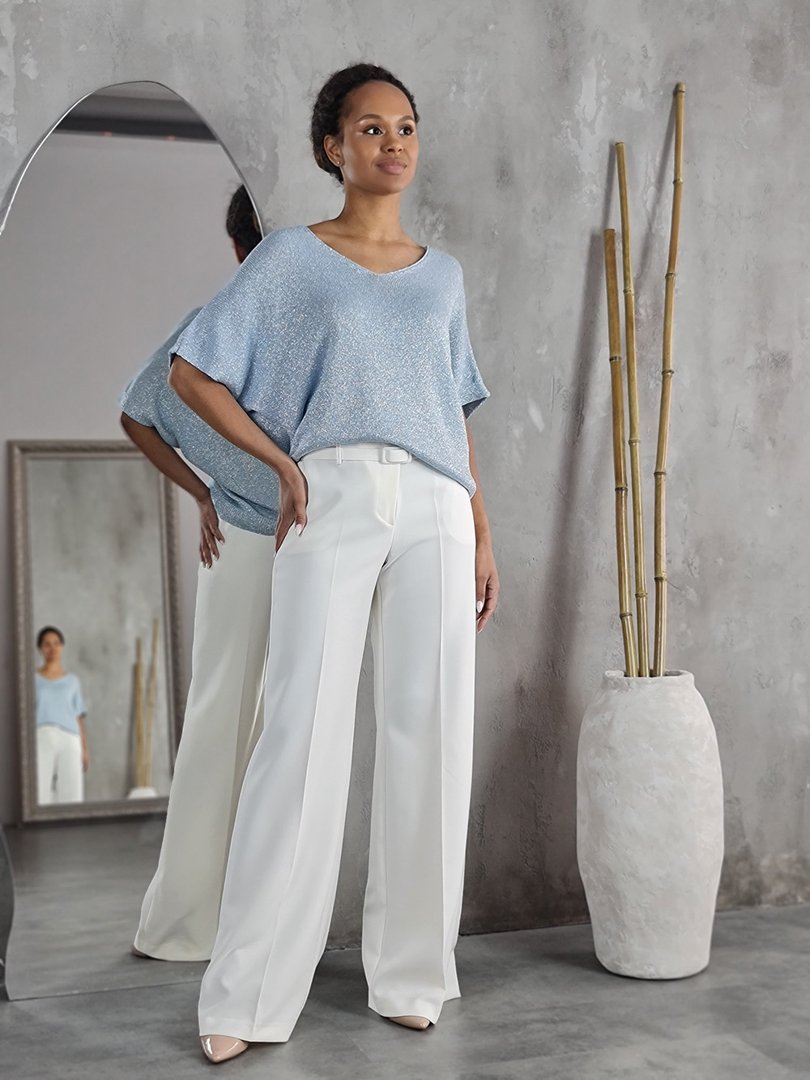 Брюки Imperial палаццо с тонким ремнем молочные, фотография №2