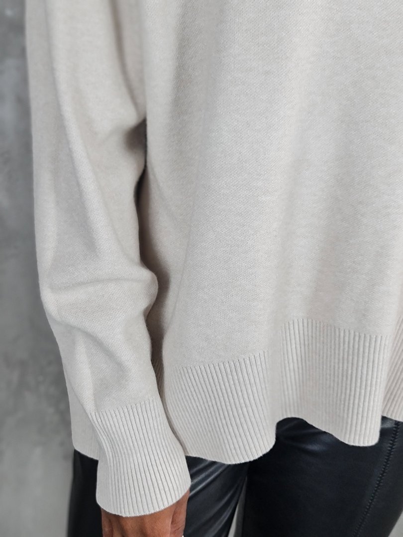 Джемпер Lara с высоким воротником в мелкий рубчик кремовый, фотография №4