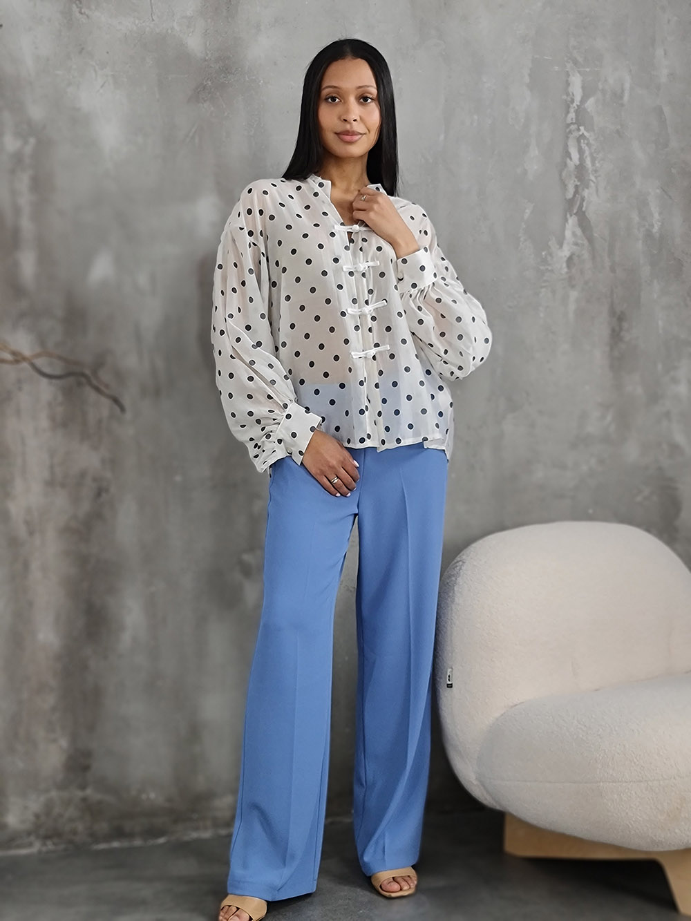 Блузка MIHO'S в горошек молочная, фотография №2