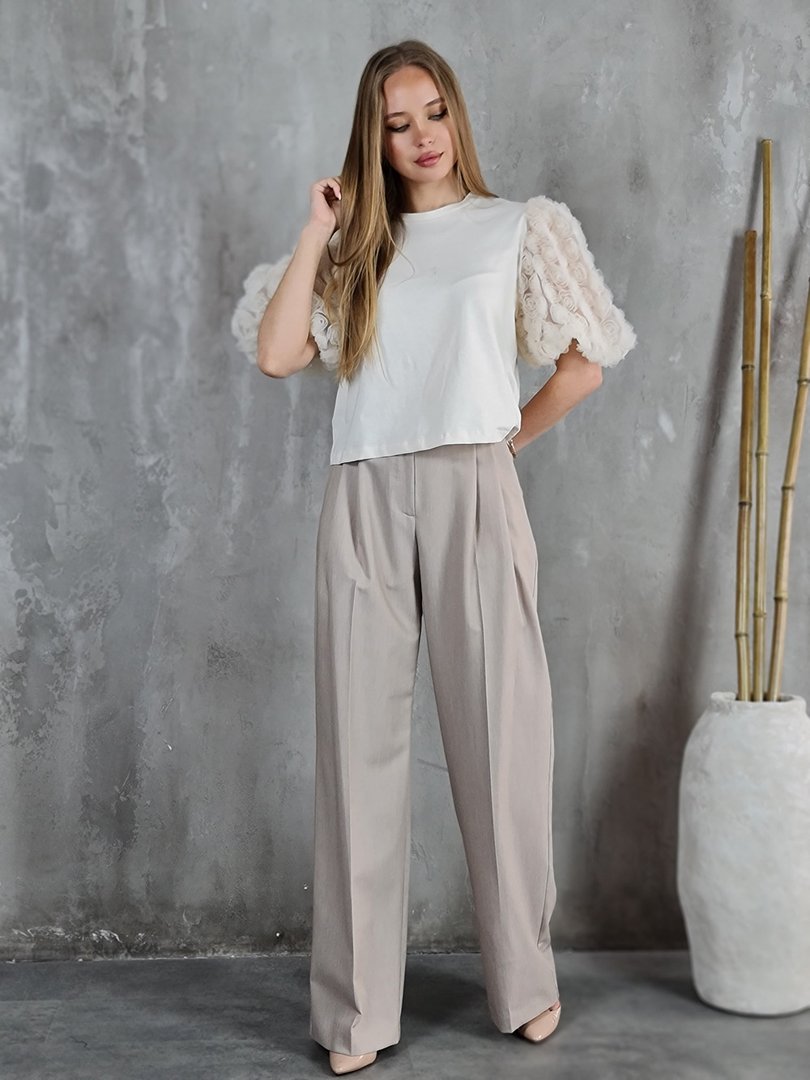 Брюки Imperial палаццо с шлёвками для ремня темно-бежевые, фотография №2