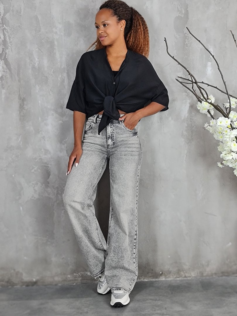 Джинсы Miss Bonbon прямые широкие графит , фотография №3