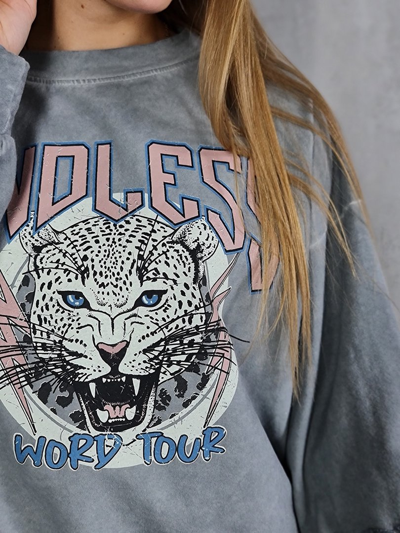 Джемпер MIHO'S с кружевом и принтом тигра серый, фотография №5