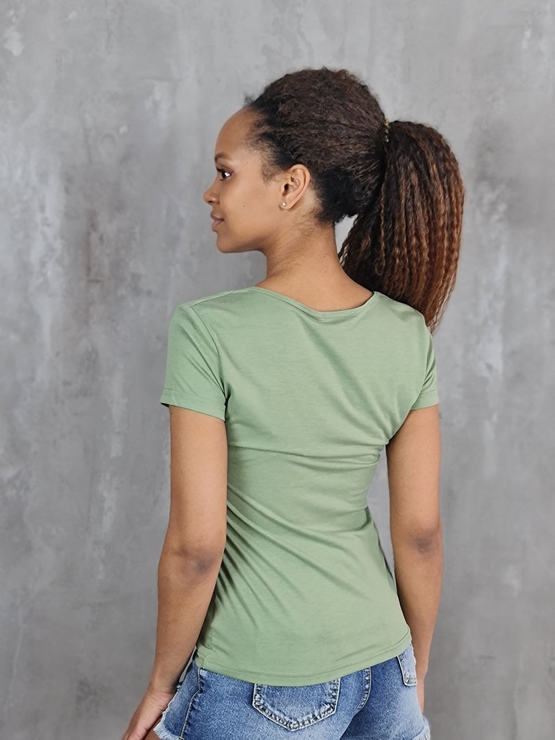 Футболка Roberta Biagi с V-образным вырезом хаки, фотография №2