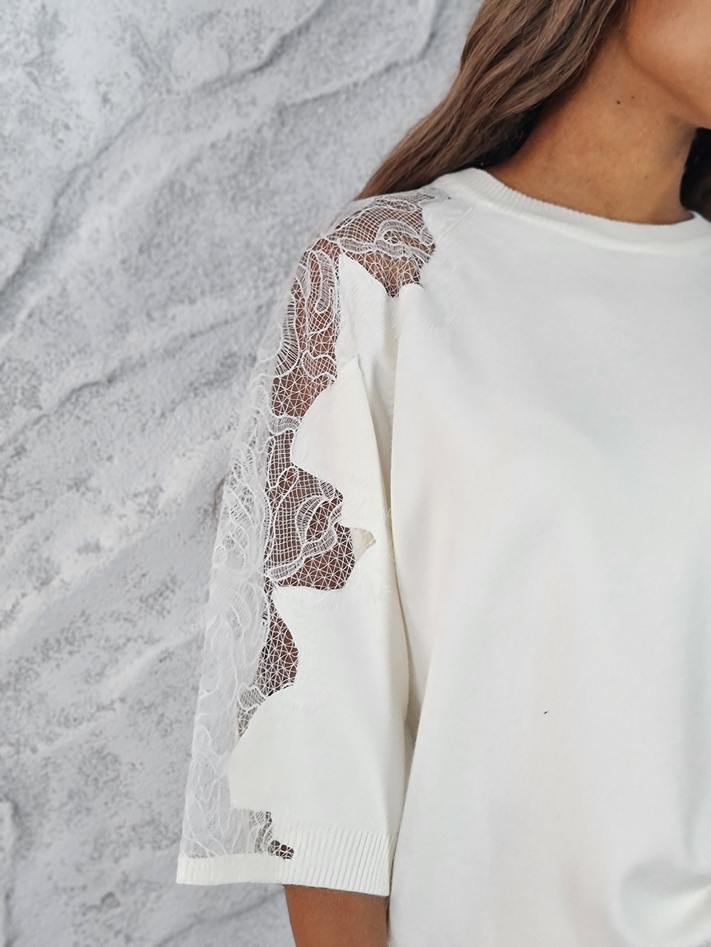 Джемпер Lara рукав 3/4 в сетку молочный, фотография №5