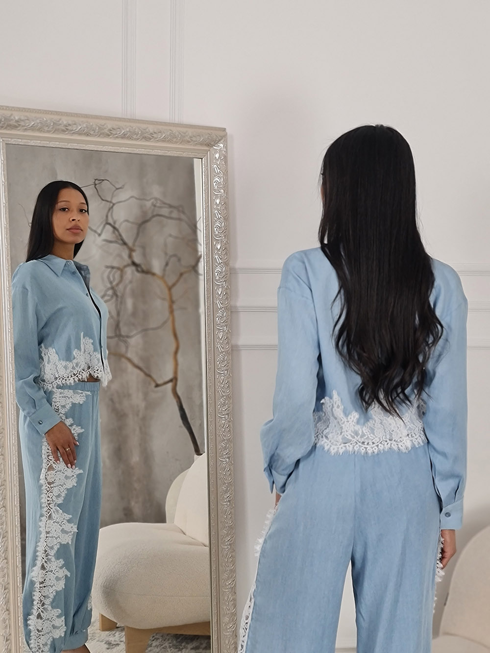 Костюм Imperial рубашка и брюки с кружевом голубой, фотография №4