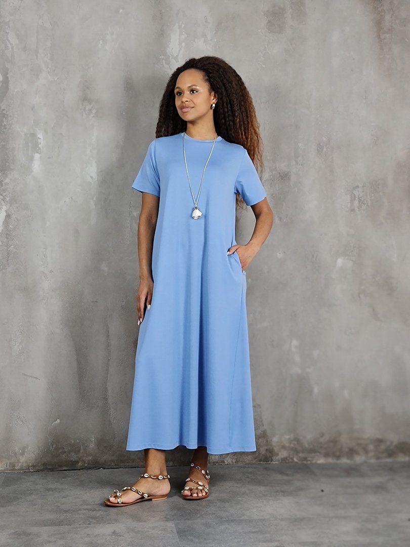 Платье Imperial свободное с кулоном цветком голубое, фотография №1