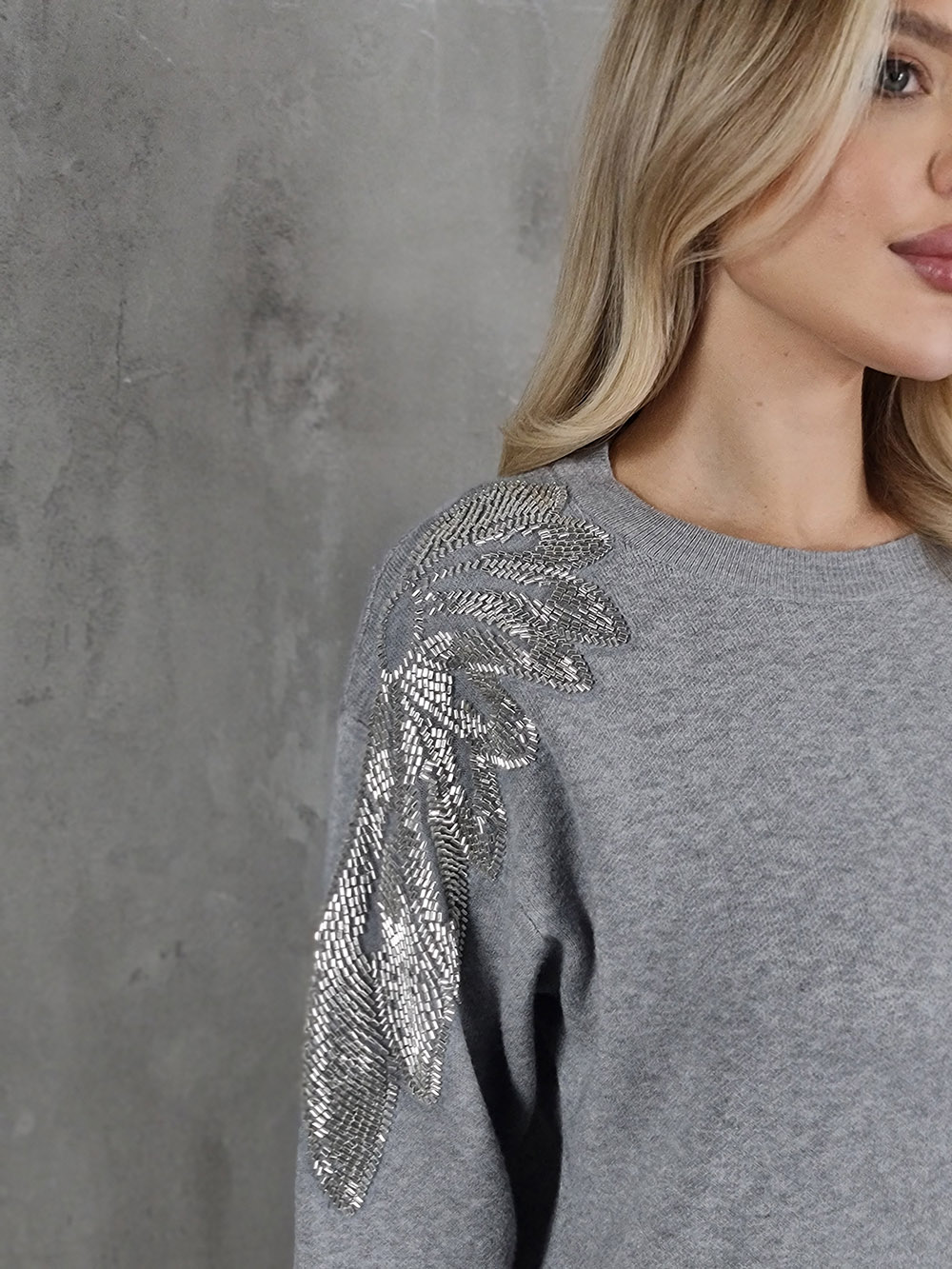 Платье ENZORIA с вышивкой серое , фотография №2