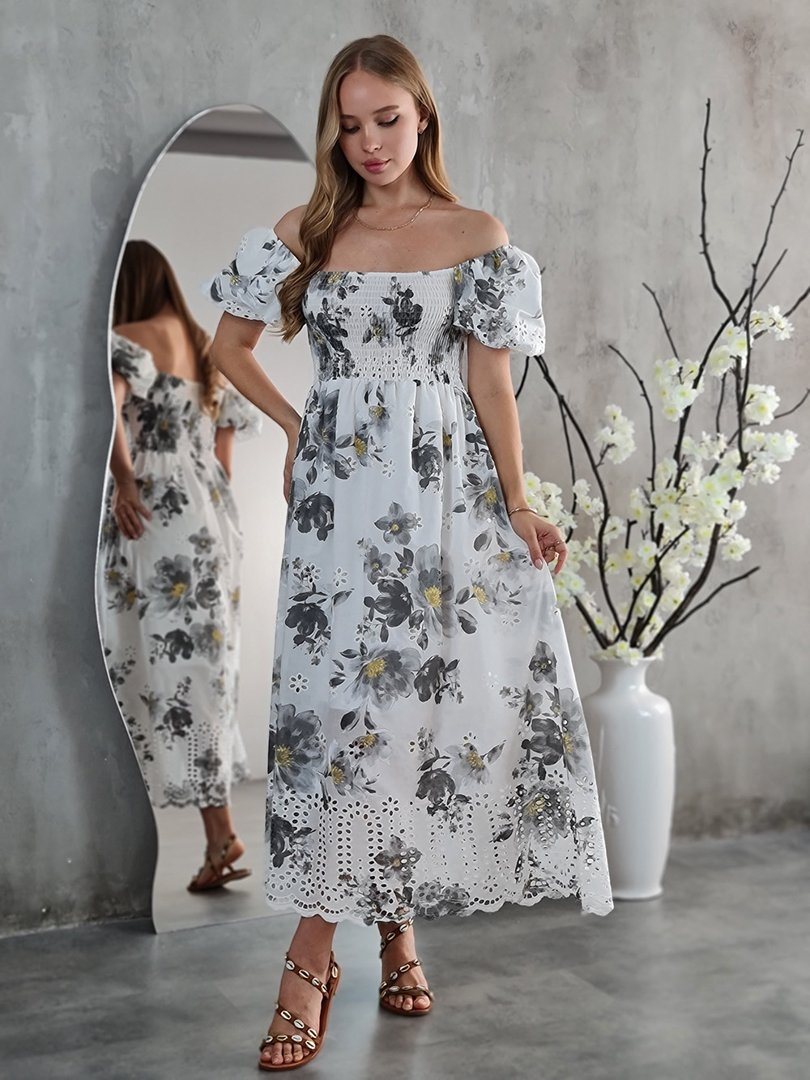 Платье ZETA OTTO с цветочным принтом белое, фотография №1