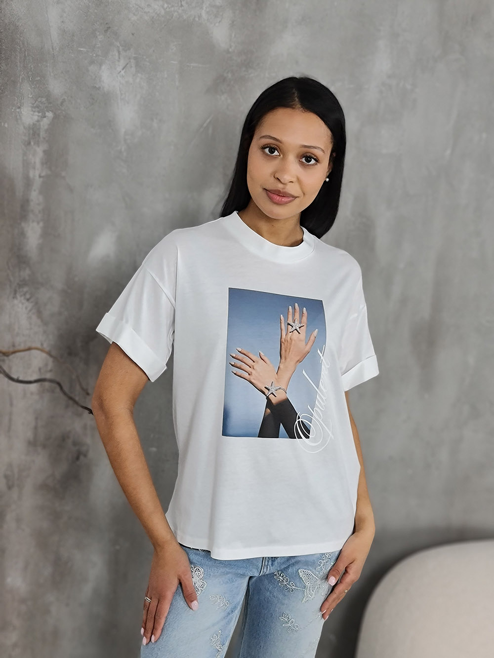 Футболка Imperial с принтом "руки" белая , фотография №1