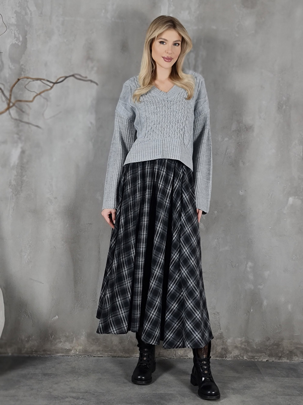 Imperial джемпер вязаные узоры v вырез серый, фотография №2