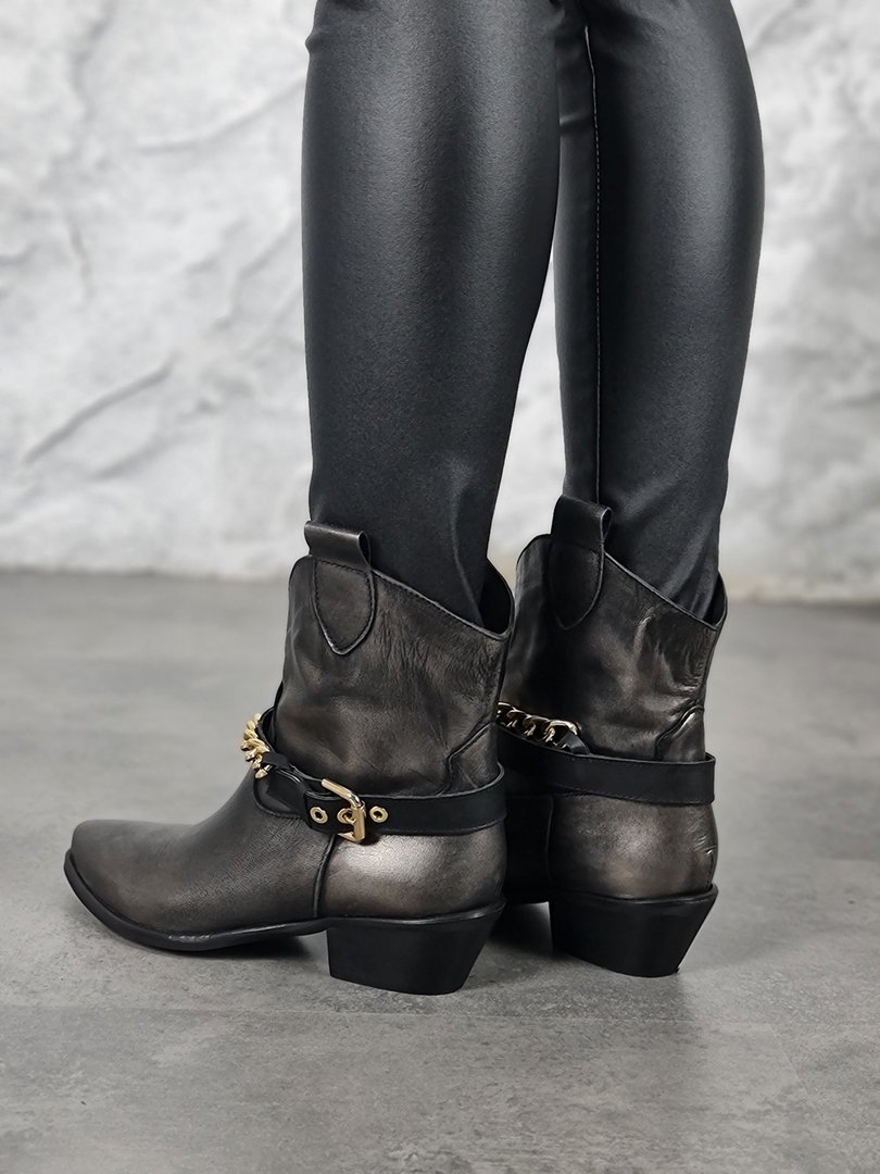 Ботильоны Lea-Gu натуральная кожа с золотой цепочкой шоколад, фотография №3