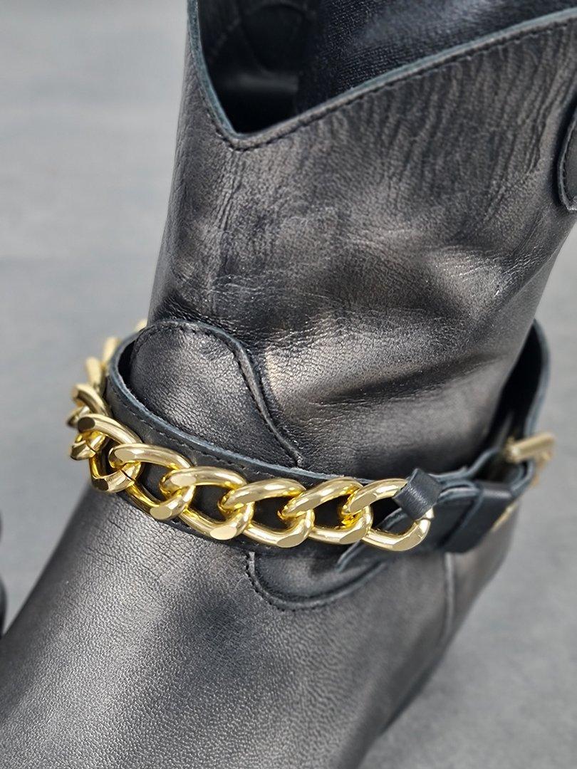 Ботильоны Lea-Gu натуральная кожа с золотой цепочкой шоколад, фотография №2