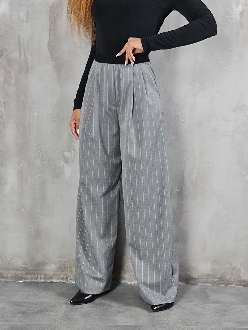 Брюки Vicolo палаццо на резинке в полоску серые, фотография №1