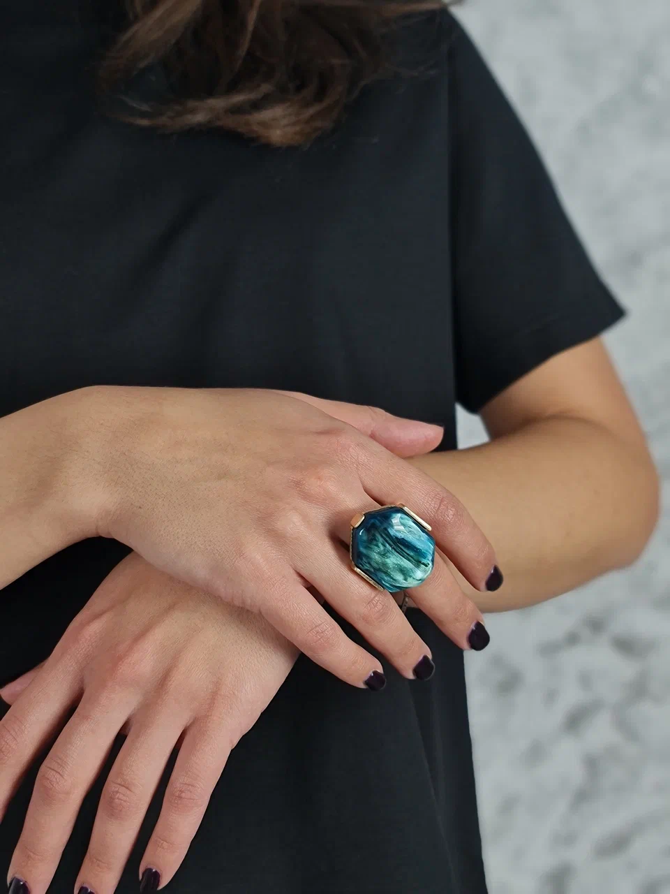 Кольцо YILI ACCESSORI с камнем малахит, фотография №1