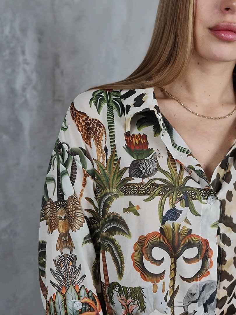 Рубашка MIHO'S с двойным принтом молочная, фотография №5