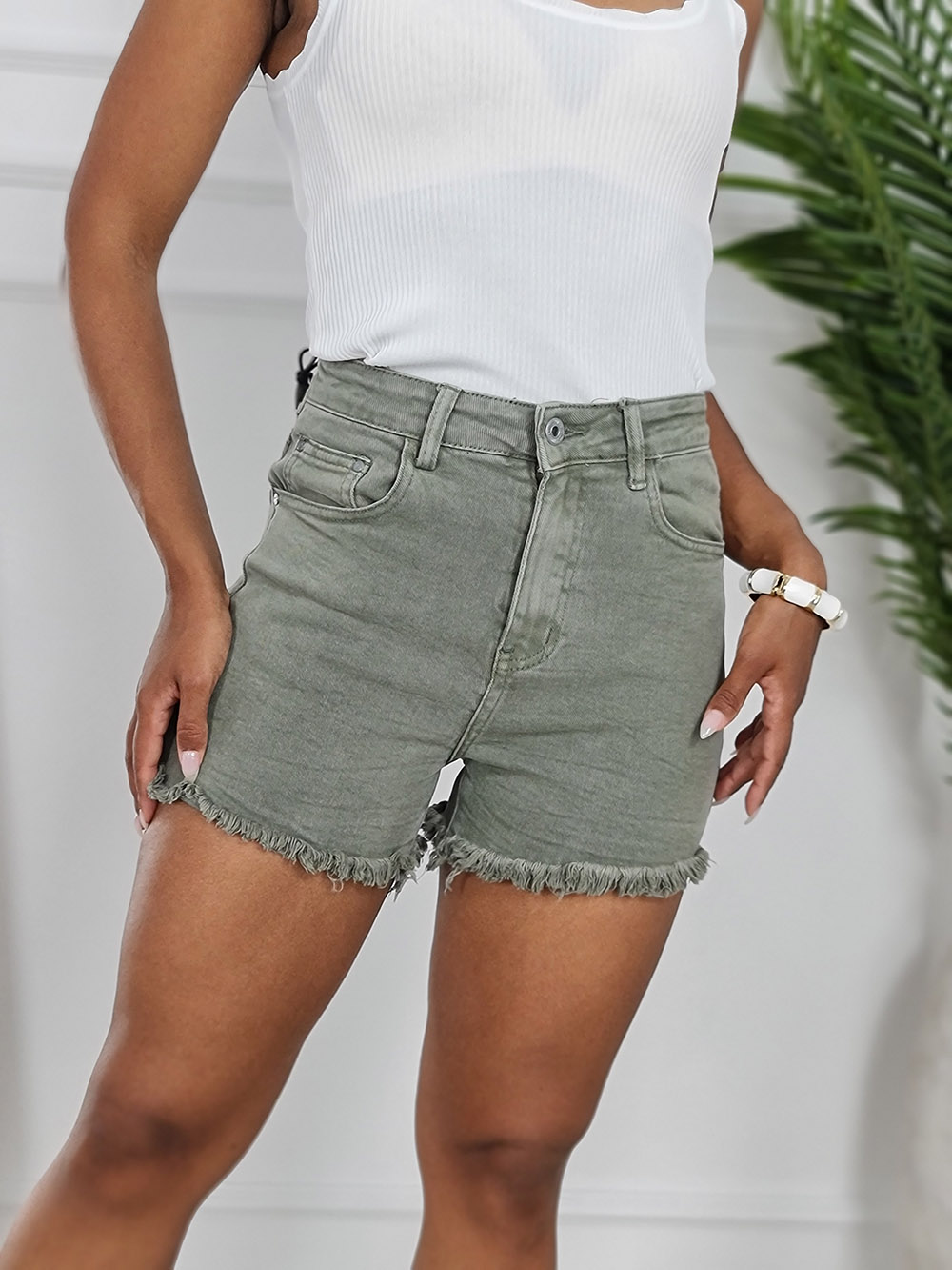 Шорты 3D Denim с необработанным краем хаки, фотография №1