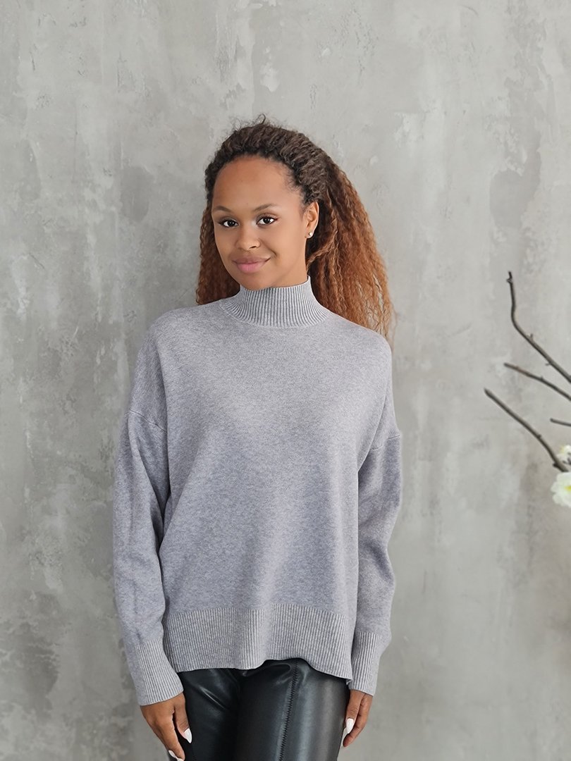 Джемпер Lara с высоким воротником в мелкий рубчик серый, фотография №2