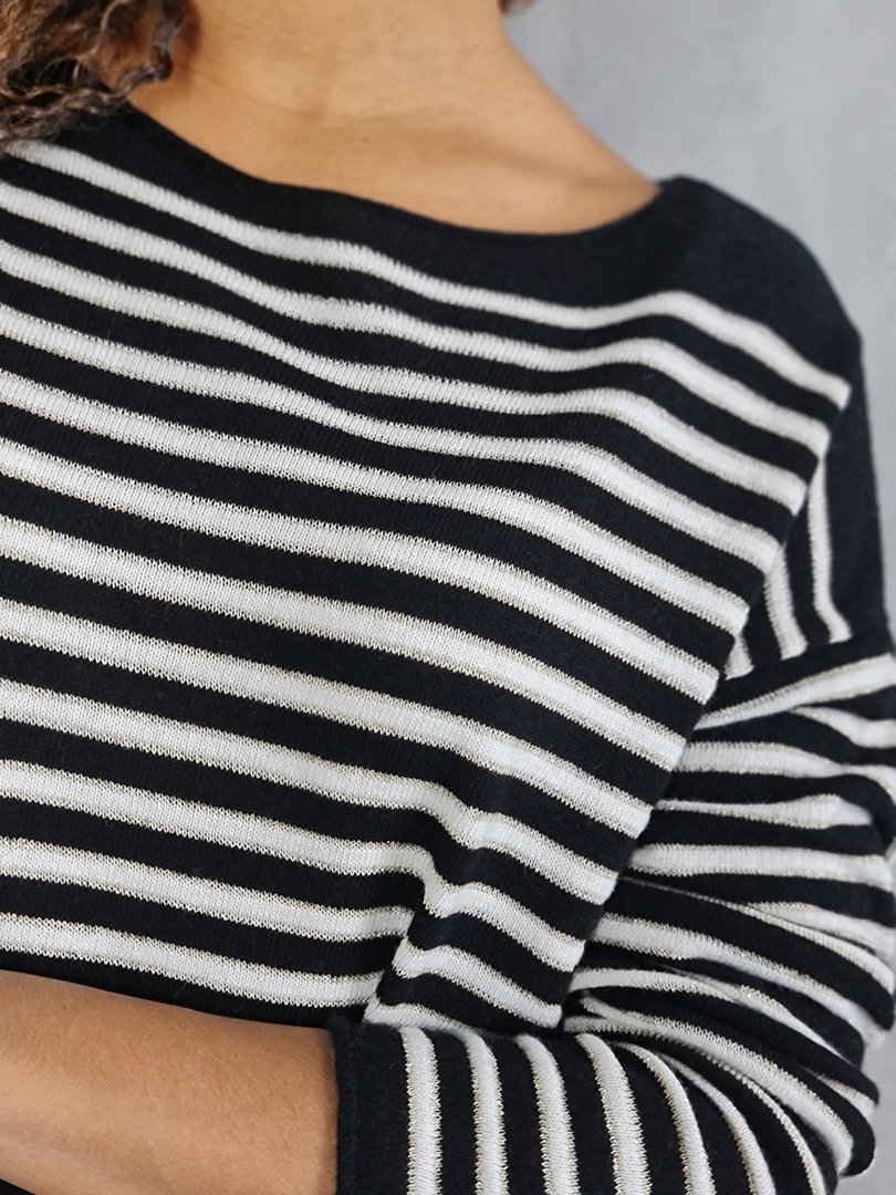 Джемпер Cashmere Blend в полоску тонкий люрекс черный, фотография №4