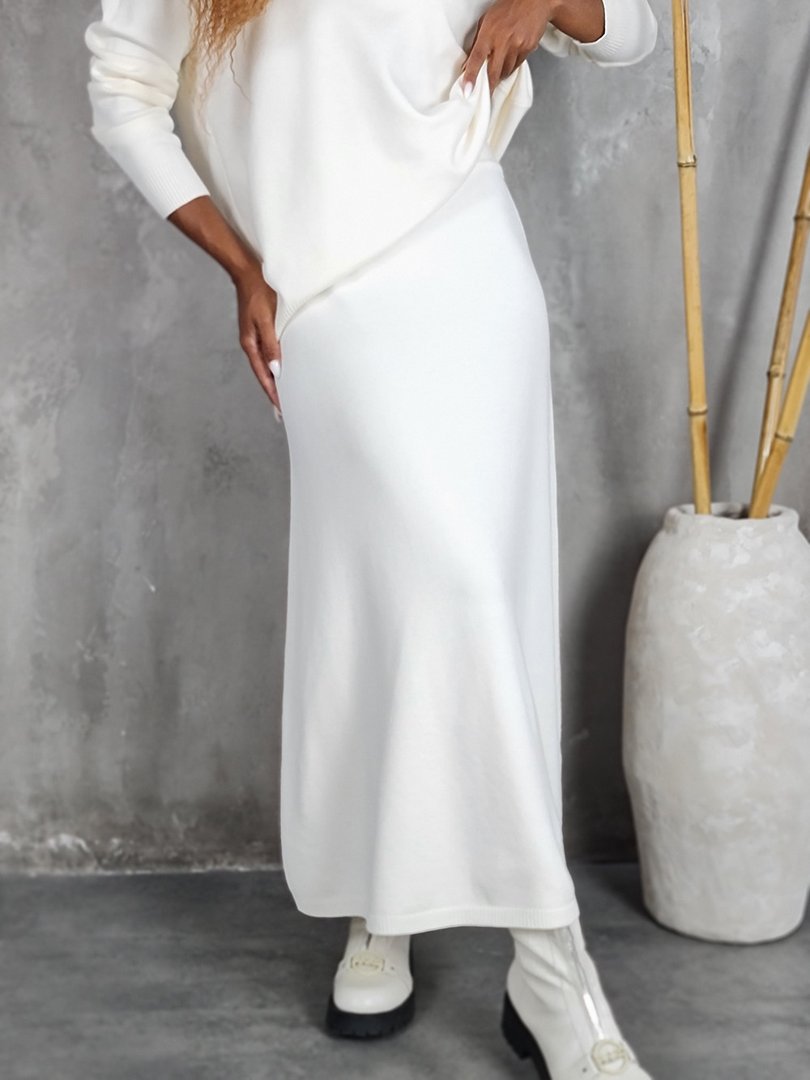 Костюм Lara джемпер и А-образная юбка молочный, фотография №4