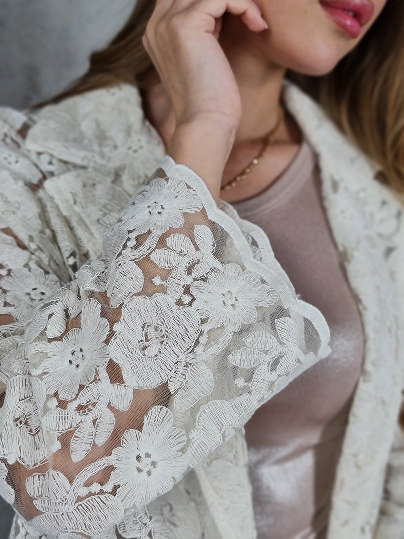 Пиджак Y.Two с кружевом прозрачный бежевый, фотография №4