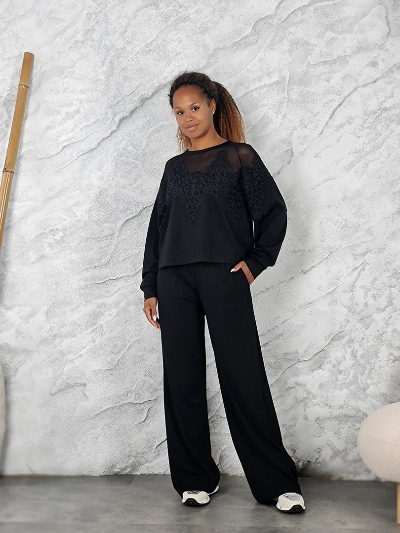 Костюм Imperial свитшот с кружевной и сетчатой вставкой черный, фотография №2