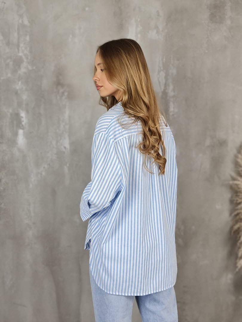 Рубашка WIYA оверсайз в полоску голубая, фотография №4