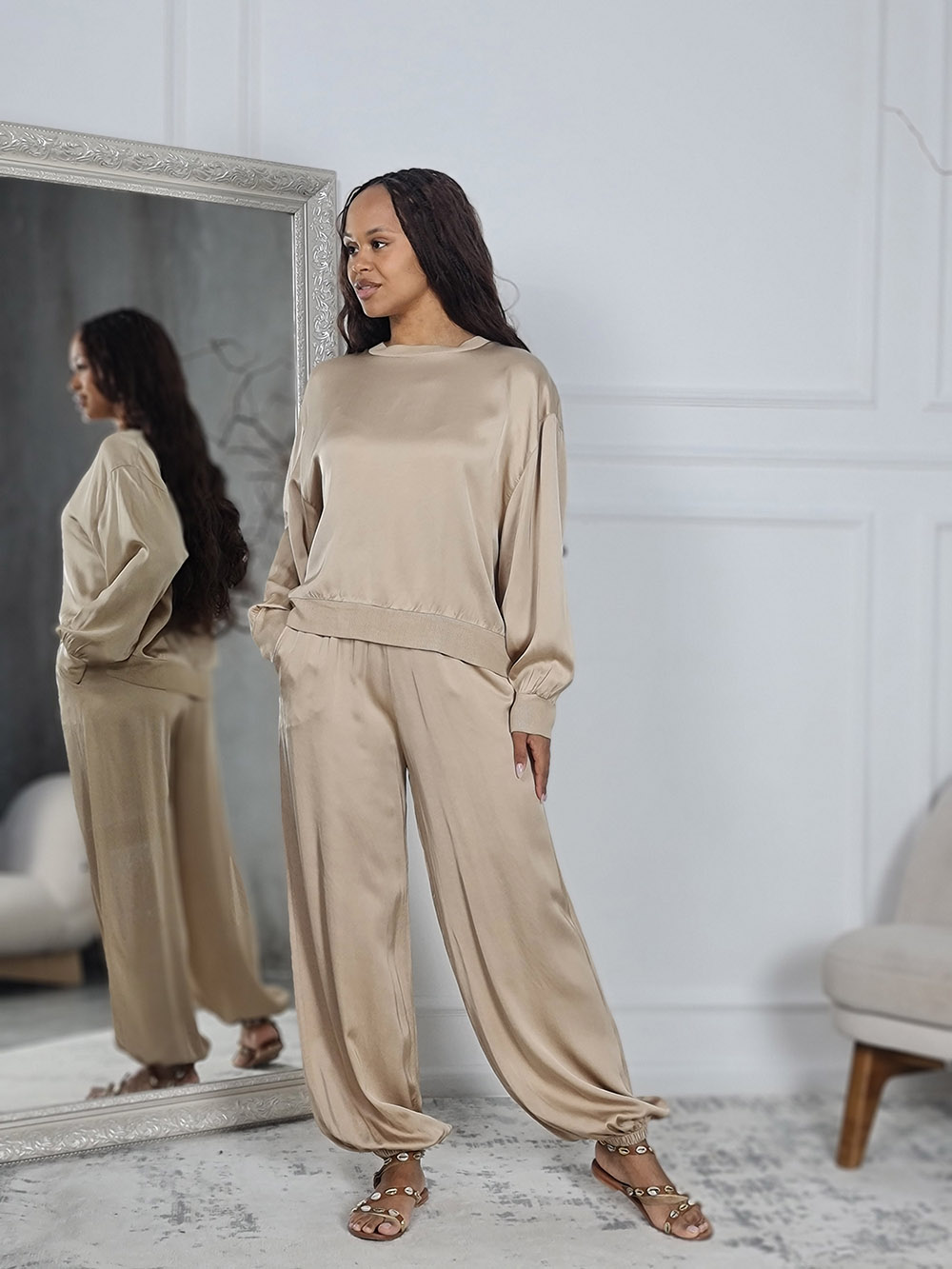 Костюм JNJ counture джемпер + брюки золотисто-бежевый, фотография №1