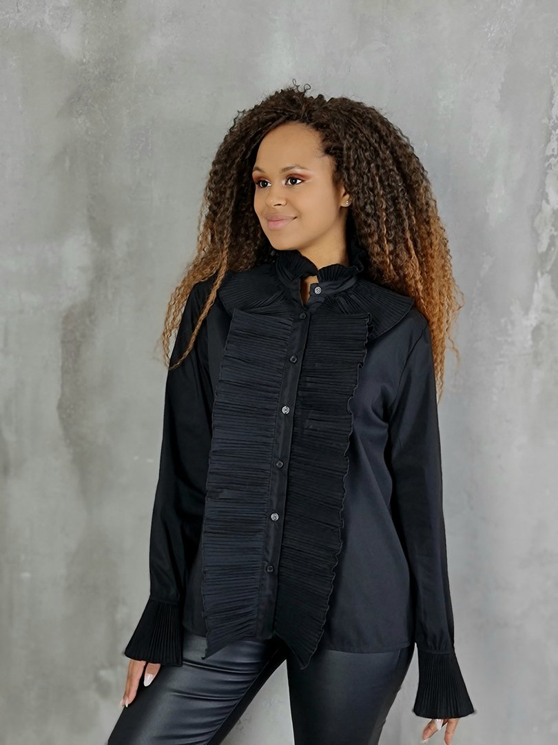 Рубашка MIHO'S с гофрированным воротиником и манжетами чёрная, фотография №2