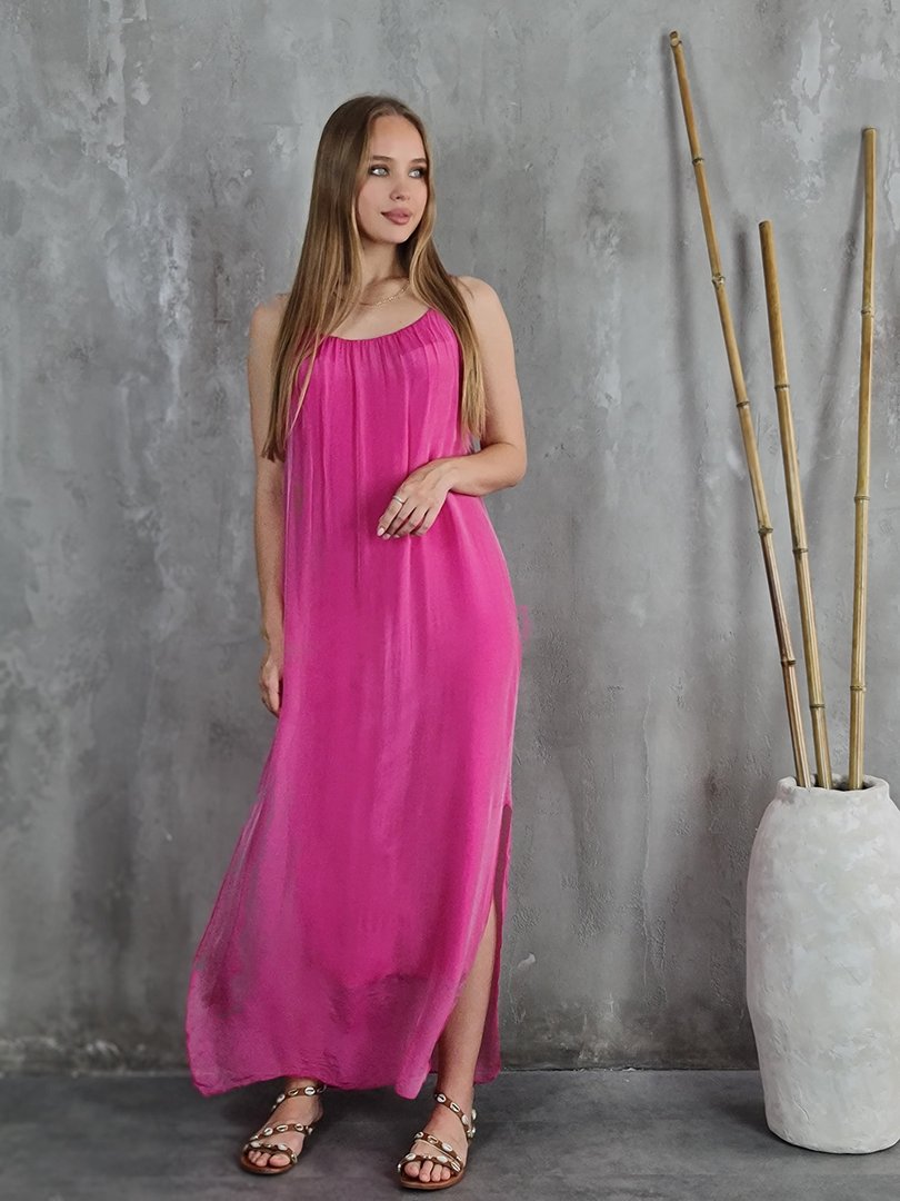 Платье Silk New длинное на лямках фуксия, фотография №2