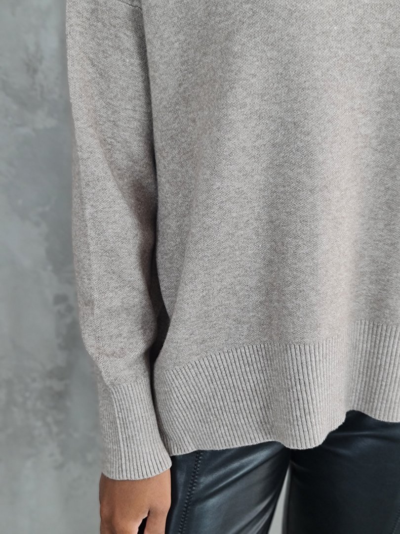 Джемпер Lara с высоким воротником в мелкий рубчик песочный, фотография №4