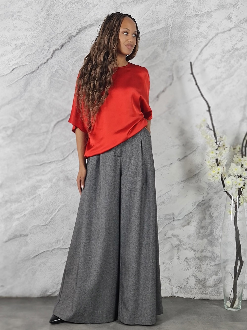 Брюки Imperial палаццо со шлевками для ремня серые, фотография №3