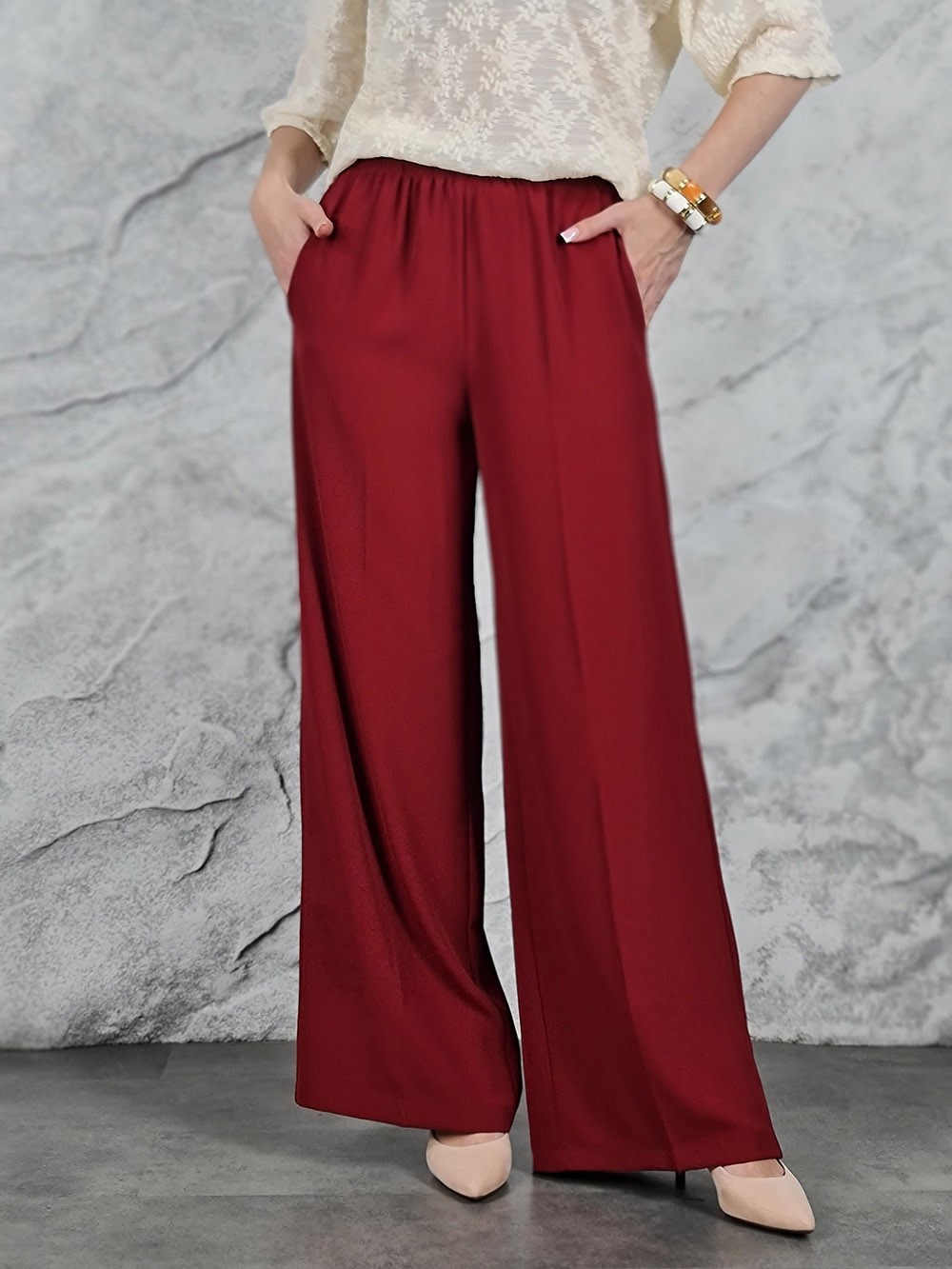 Брюки Imperial ткань холодок на резинке винные, фотография №1