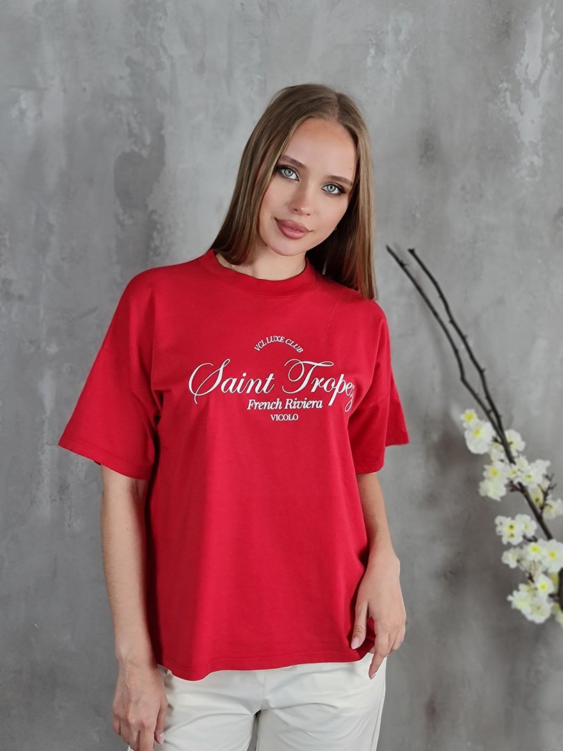 Футболка Vicolo надпись Сан Тропе красная, фотография №5