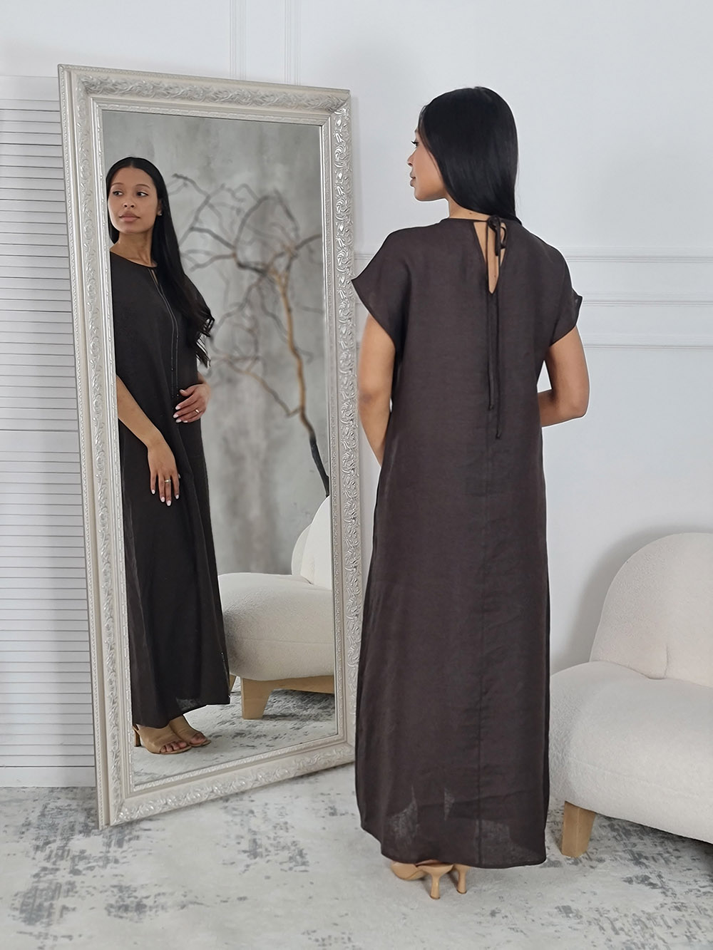 Платье Atelier Emi длинное свободное шоколад, фотография №3