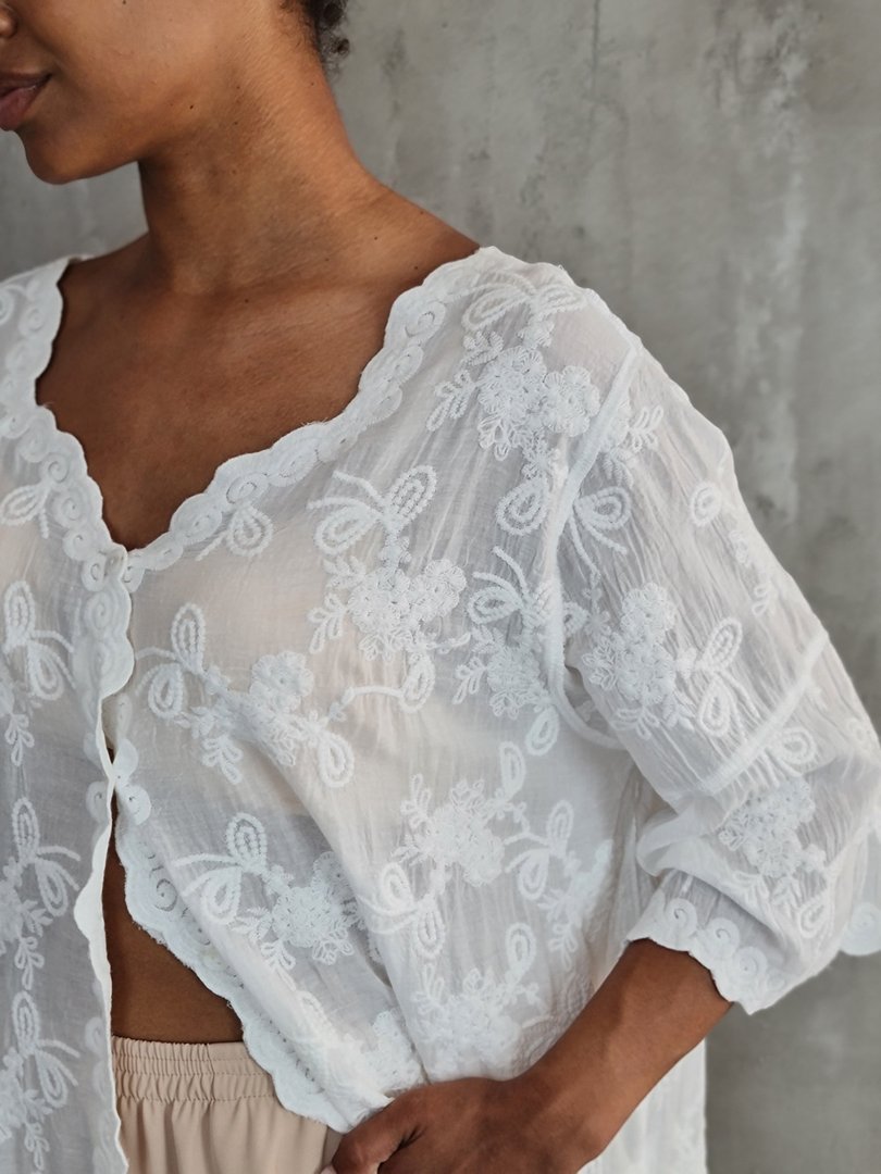 Кардиган li.fe style удлиненный с кружевными вставками белый, фотография №5