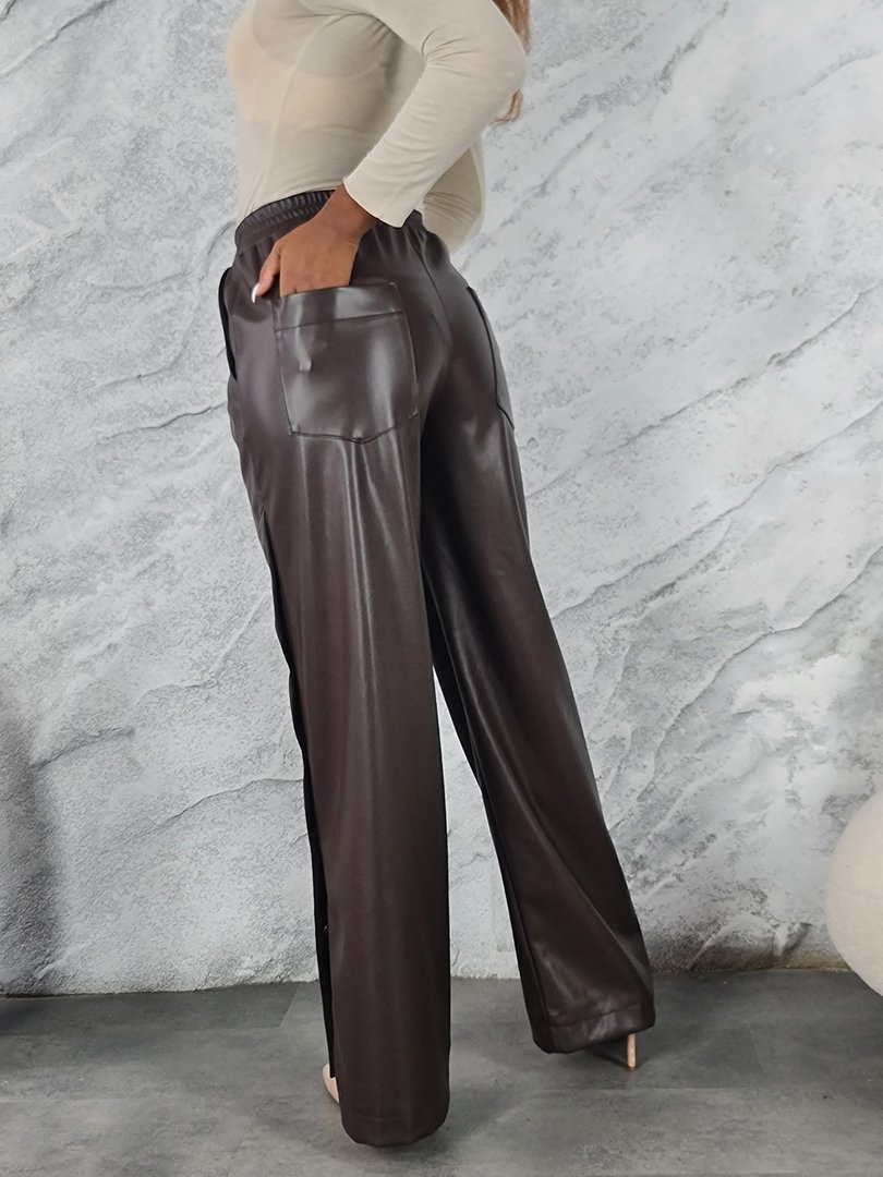 Брюки LUMINA прямые из экокожи шоколад , фотография №4