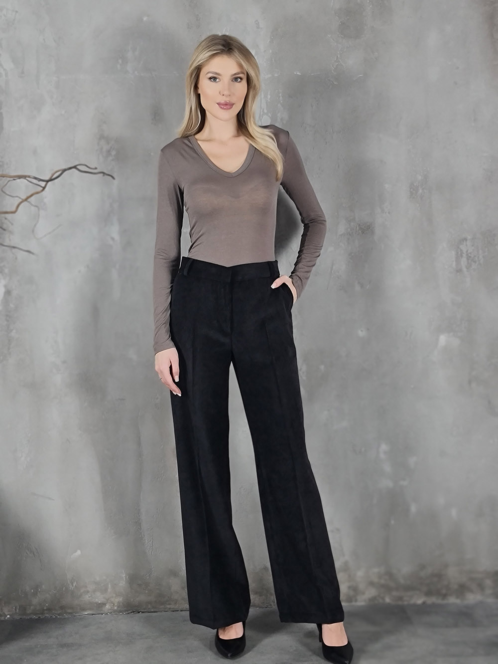 Imperial лонгслив базовый v вырез тауп, фотография №2