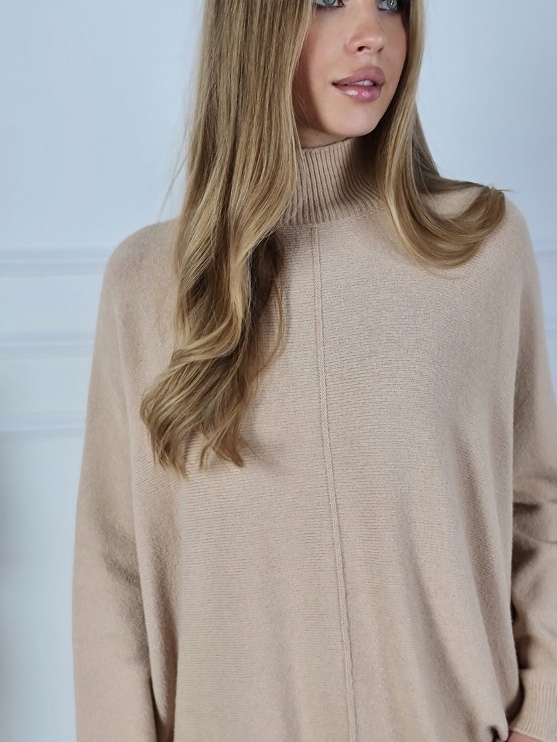 Костюм J&J свободный джемпер и брюки клёш песочный, фотография №6