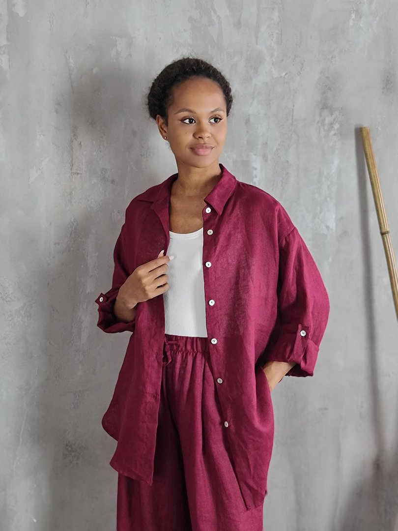 Рубашка MIHO'S льняная бордо, фотография №5