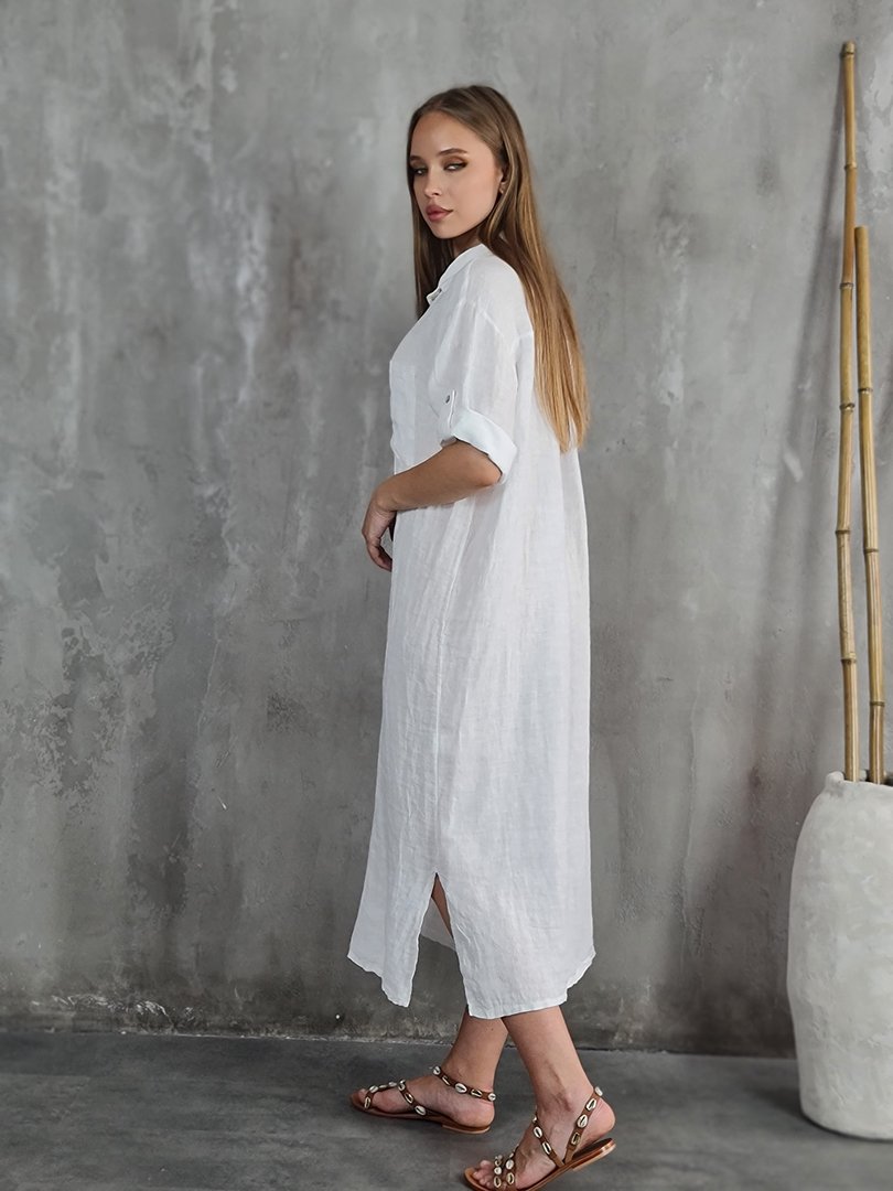 Платье-рубашка PURE LINEN с коротким рукавом белое, фотография №2