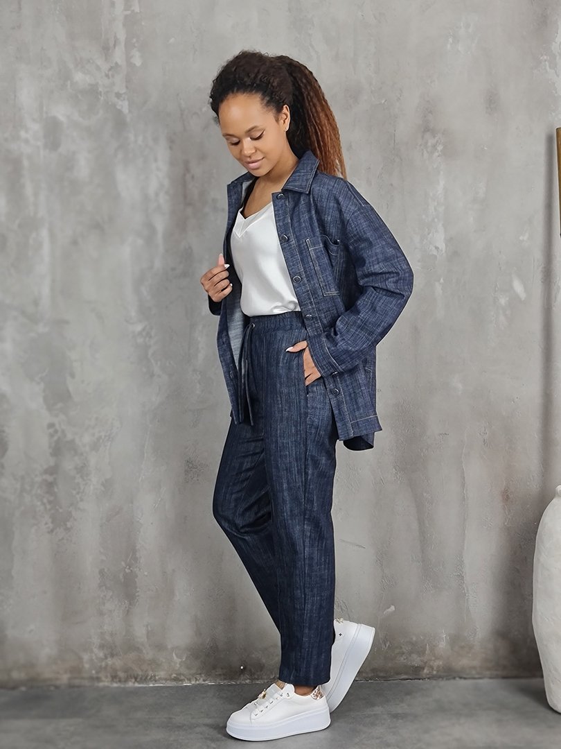 Брюки Barbara Alvisi с вышитыми стрелками на шнурках синие, фотография №2