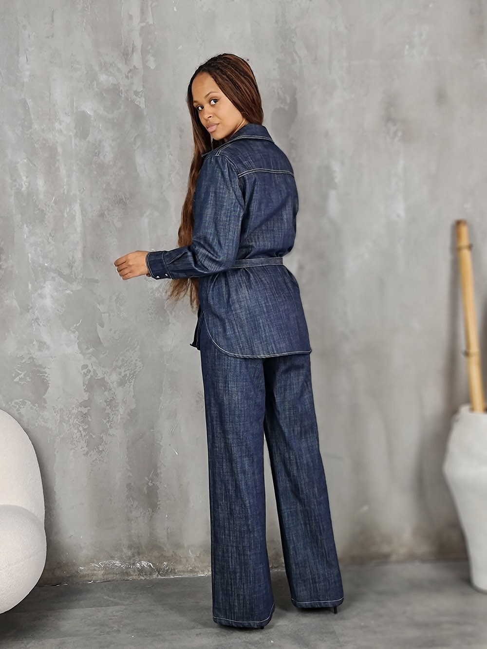 Рубшка CLOTHÉ джинсовая с поясом темно-синяя, фотография №3