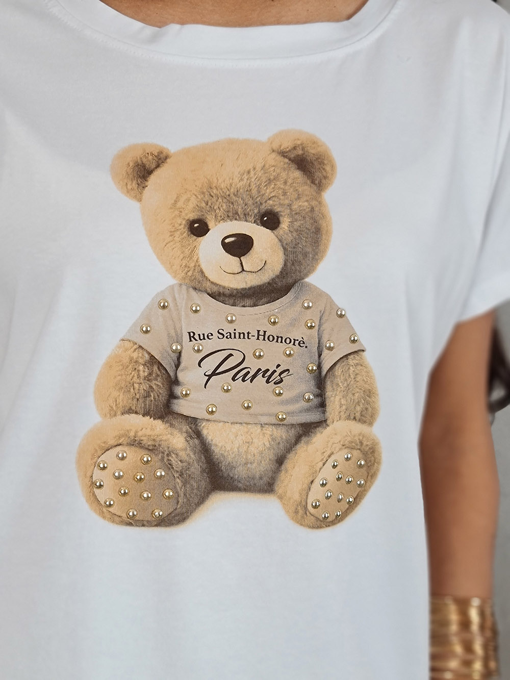 Футболка Mitica&Co. с принтом мишка в бежевой кофточке белая , фотография №2